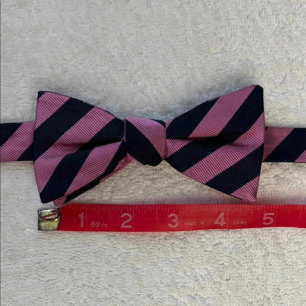 Stylish Boys Pink and Navy Striped Bow Tie, Adjustable Sizing (14 1/2 - 20)